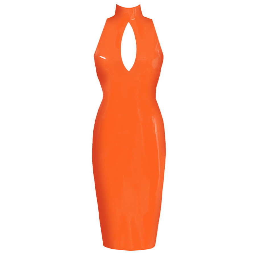 Atsuko Kudo Latex Shoulderless Joy Pencil Dress in supatex orange