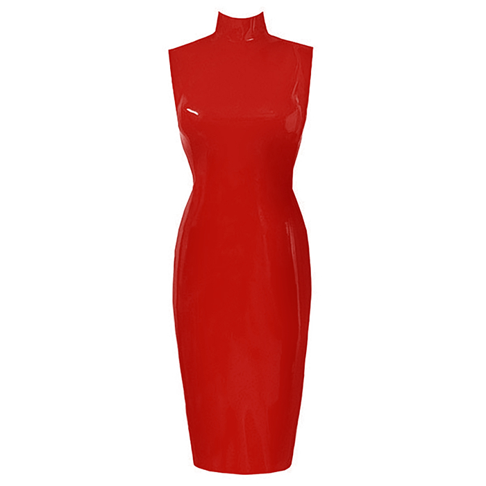 Atsuko Kudo Latex Sleeveless Joy Pencil Dress in supatex red
