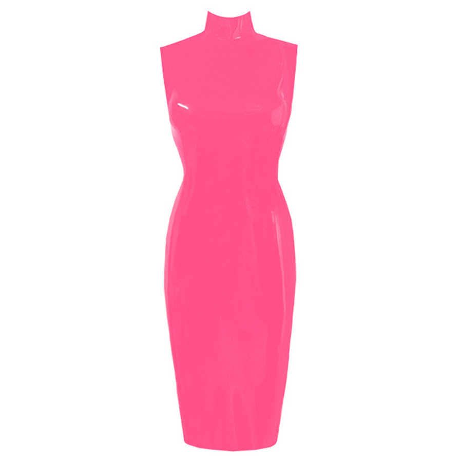Atsuko Kudo Latex Sleeveless Joy Pencil Dress in Vibrant Bright Pink