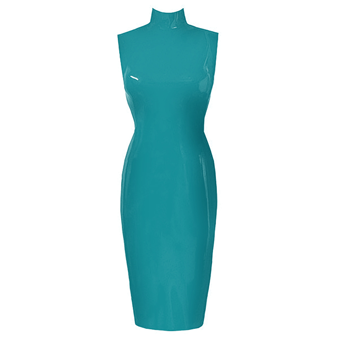 Atsuko Kudo Latex Sleeveless Joy Pencil Dress in Vibrant Turquoise