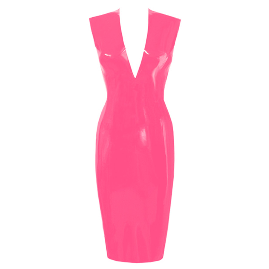 Atsuko Kudo Latex Sleeveless Linde Pencil Dress in Vibrant Bright Pink