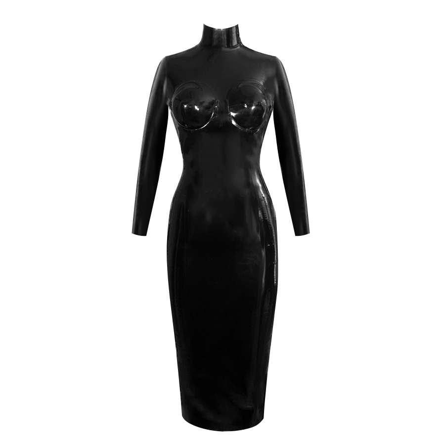 Atsuko Kudo Latex Storm Cup Pencil Dress in Supatex Black