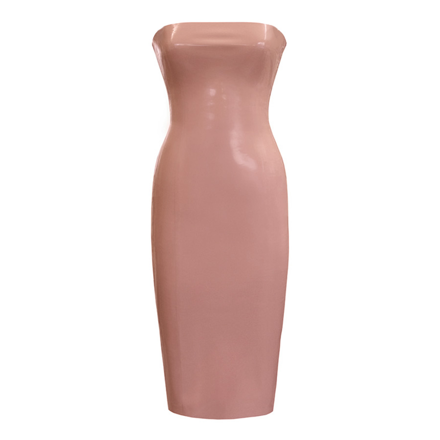 Atsuko Kudo Latex Restricted Strapless Pencil Dress in supatex light brown