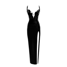 Atsuko Kudo Latex Strappy Tulip Cup Evening Dress  in Supatex Black