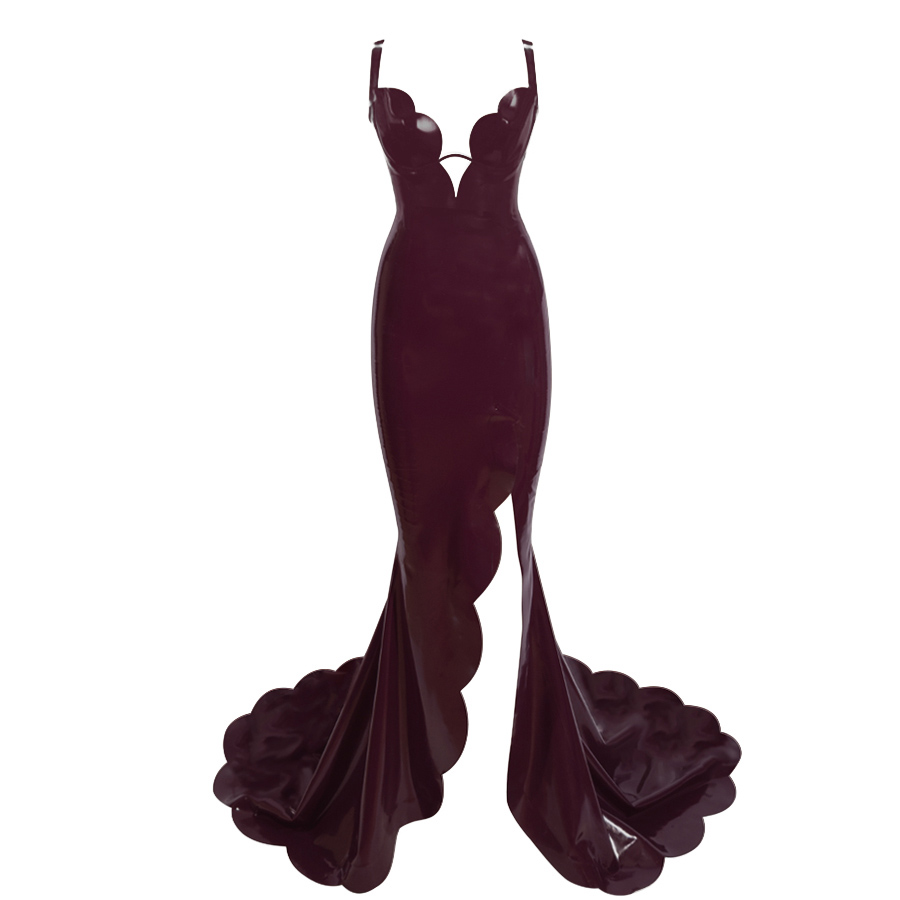 Atsuko Kudo Latex Strappy Tulip Gown in Supatex Ruby