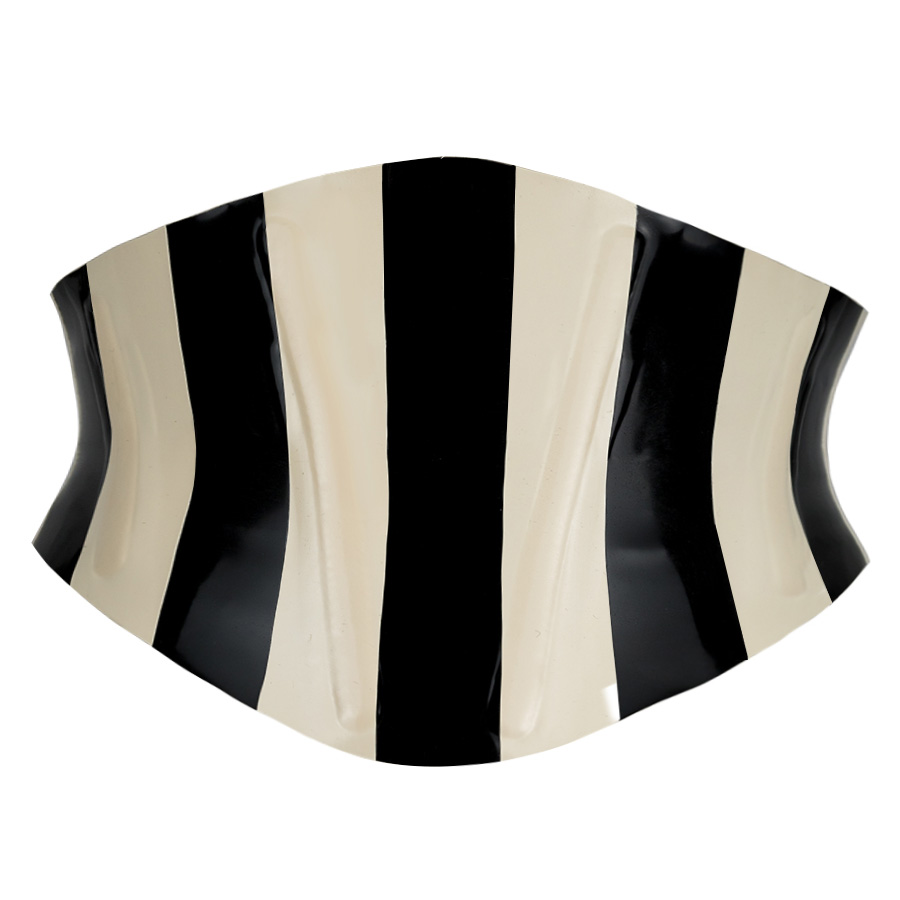 Atsuko Kudo Latex Striped Katy Waspie in Supatex Black, Supatex White