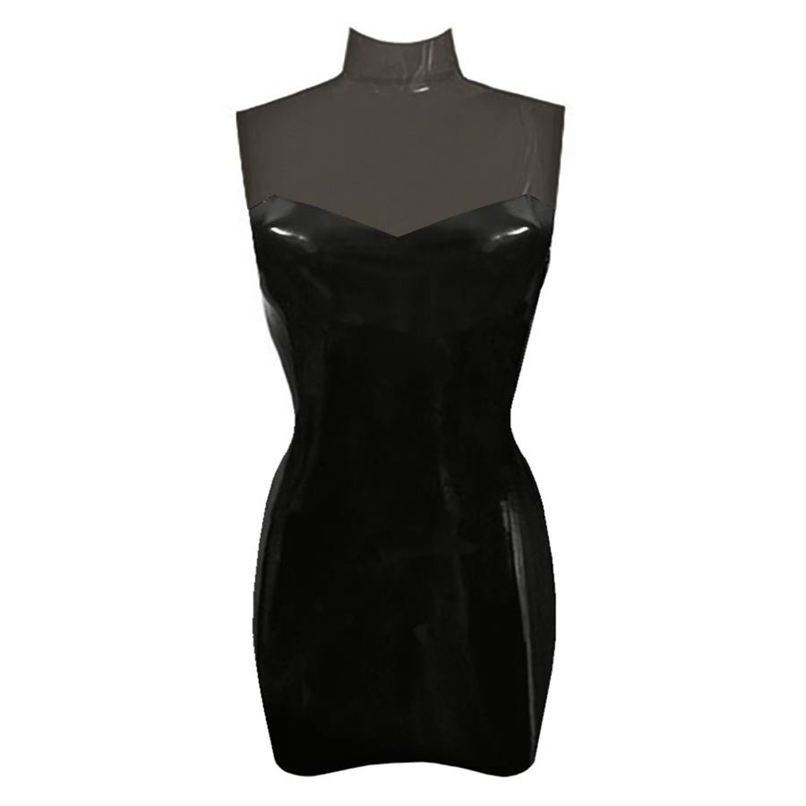 Atsuko Kudo Latex Sweetheart Mini Dress in supatex black and supatex semi-trans black