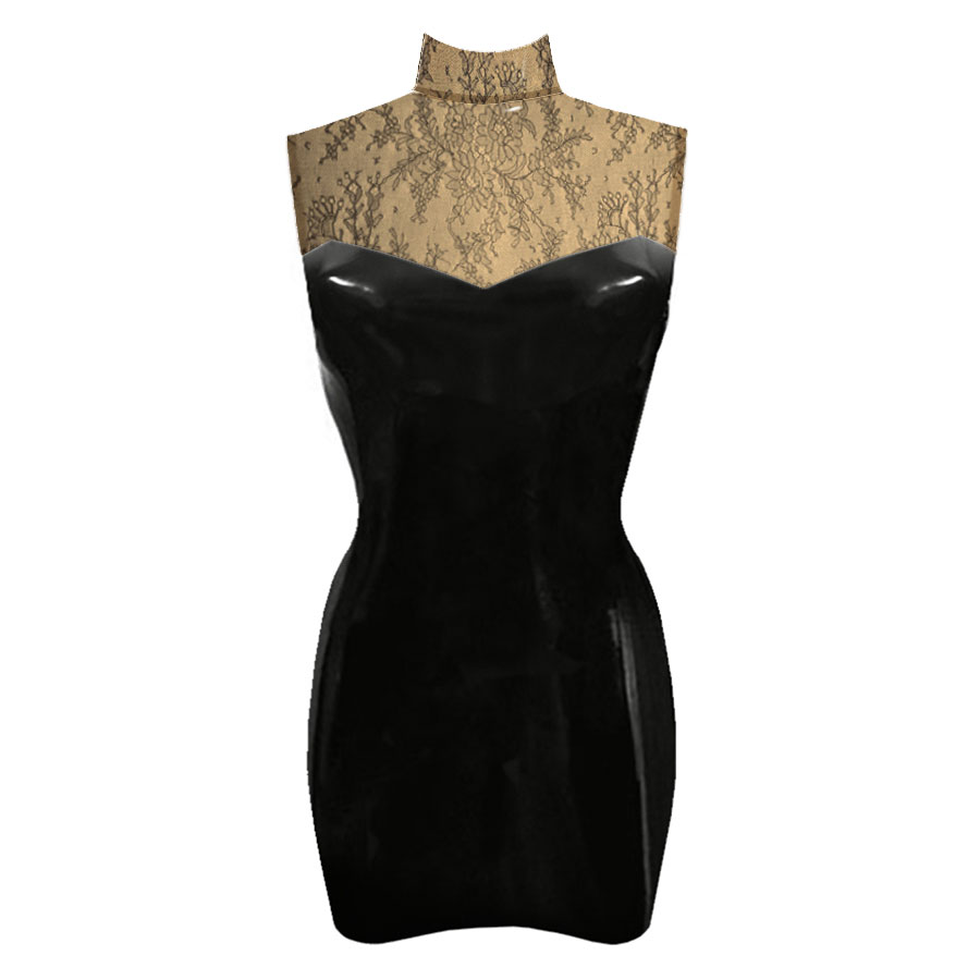 Atsuko Kudo Latex Sweetheart Mini Dress in supatex black and semi-trans cloud lace