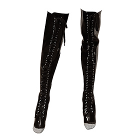 Atsuko Kudo Latex Thigh Length Lace Up Over Boots in Supatex Black