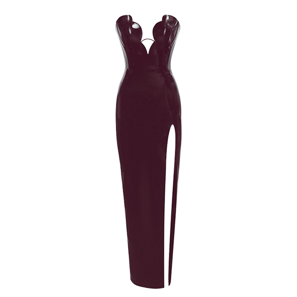 Atsuko Kudo Latex Tulip Cup Evening Dress in Supatex Ruby