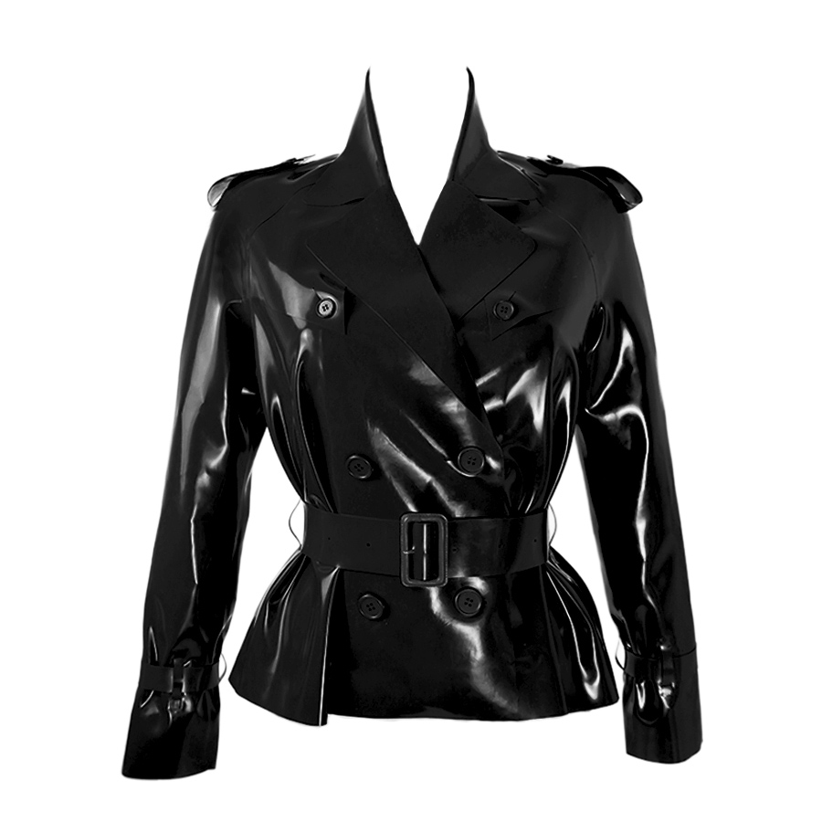 Atsuko Kudo Latex Ultra Mini Length Trench Coat in supatex black