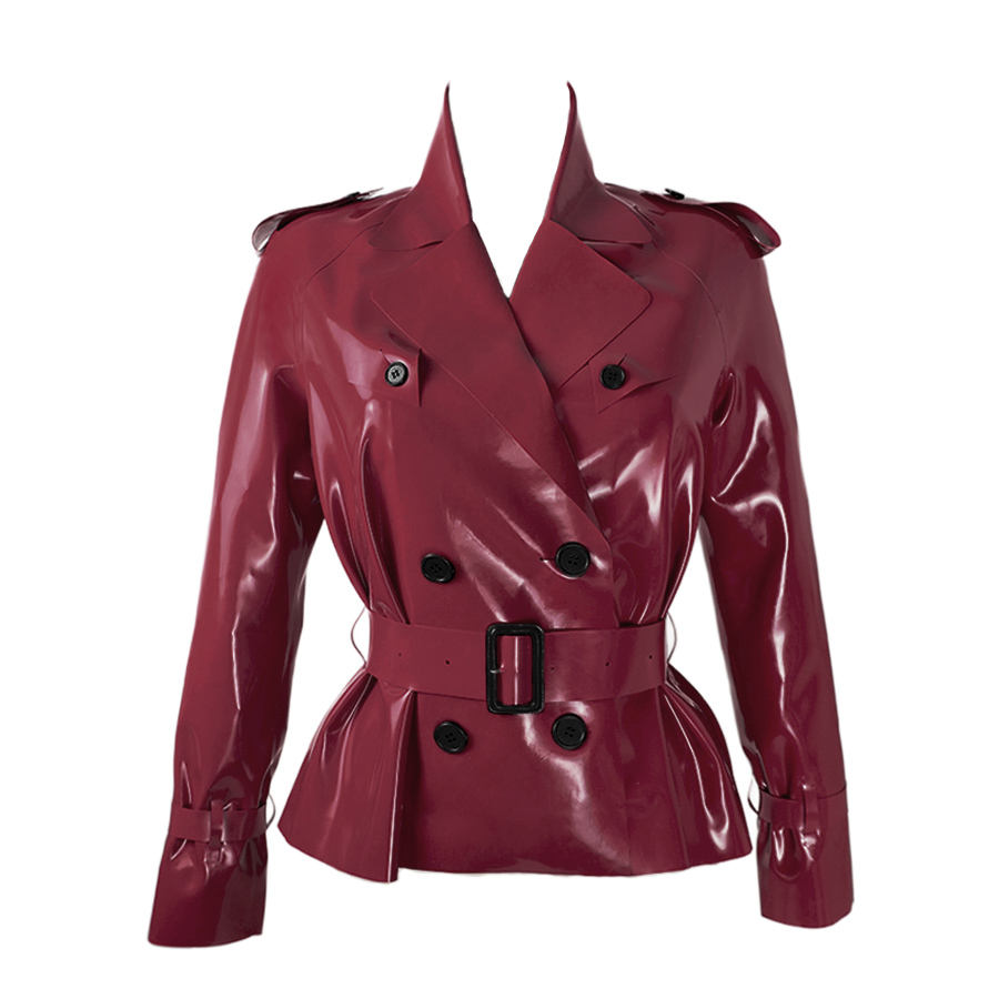 Atsuko Kudo Latex Ultra Mini Length Trench Coat in supatex plum
