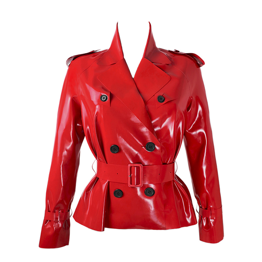 Atsuko Kudo Latex Ultra Mini Length Trench Coat in Red