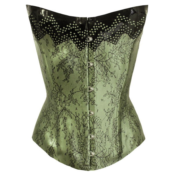 Atsuko Kudo Latex Victorian Corset in Pearlsheen Green Lace