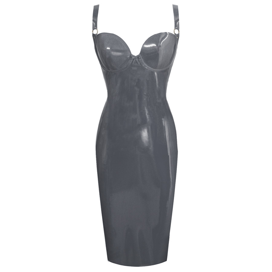 Atsuko Kudo Latex Wonder Cup Pencil Dress in Pearlsheen Pewter