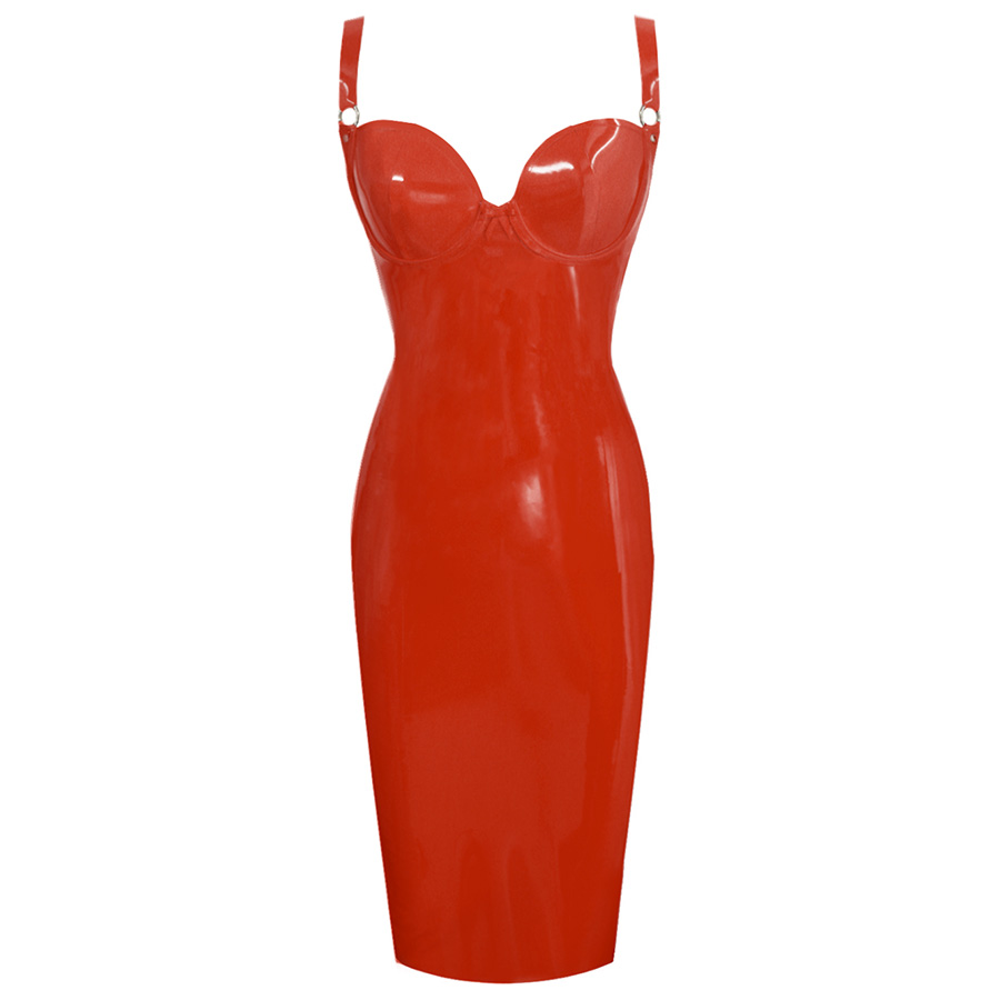 Atsuko Kudo Latex Wonder Cup Pencil Dress in Supatex Red