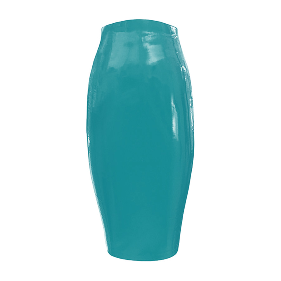 Atsuko Kudo Latex Zip Tight Pencil Skirt in Vibrant Turquoise